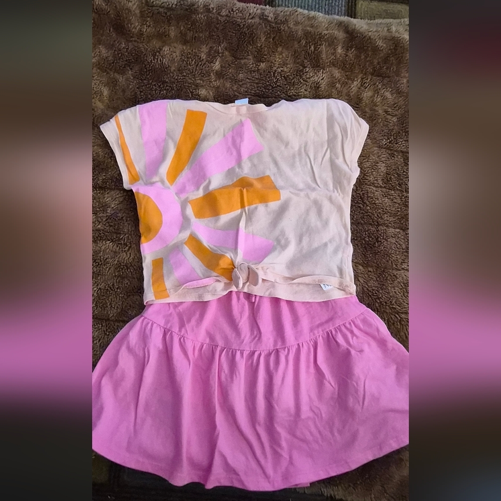 Pink and Orange Graphic Top with Skort Set